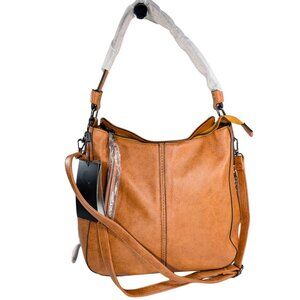 Realer NWT Tan Faux Leather Convertible Large Crossbody Hobo Shoulder Bag